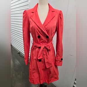 bebe Geranium Double-Breasted Belted Trench Coat | Size S